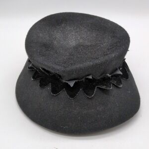 Vintage Glenover Hat Womens Black 100% Wool Henry Pollack Pillbox Velvet Trim